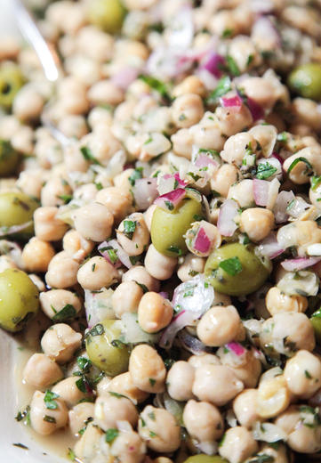 Chickpea Salad with Olives, Herbs and Red Onion