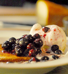 Vanilla Ice Cream with Blueberry-Maple Syrup Compote