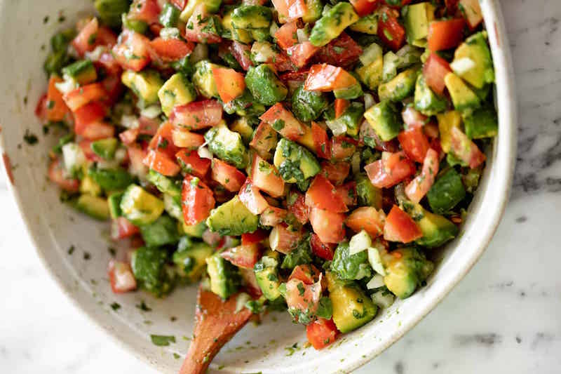 Spicy Grilled Lamb with Roasted Tomato, Pepper and Avocado Salsa
