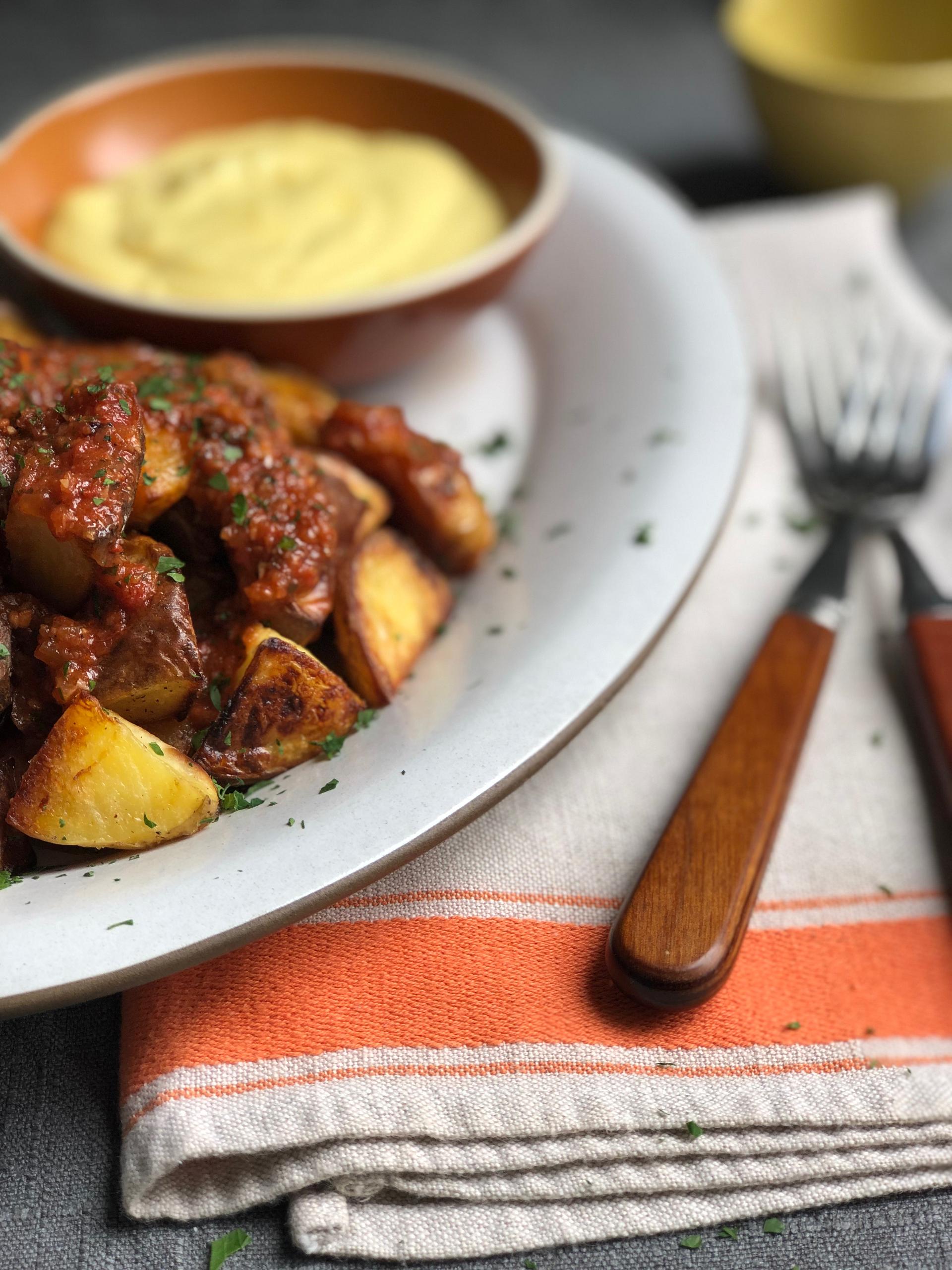 Patatas Bravas with Spicy Tomato Sauce and Alioli Recipe